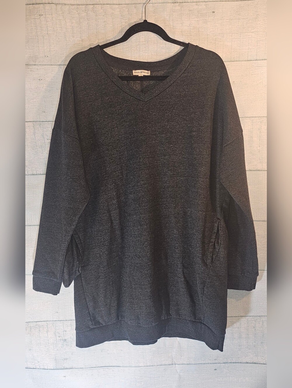Zenana Outfitters Dark Charcoal Heather Sweatshirt Tunic L/XL